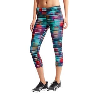 Athleta Womens Multicolor Striped Capri Leggings Tall Crop Zip Pocket NWOT Sz S